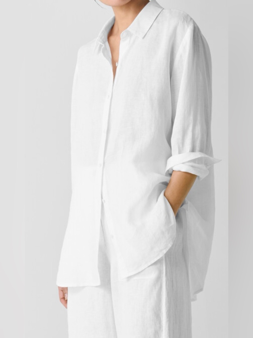 Eileen Fisher Organic Handkerchief Linen Classic Collar Shirt | color: white | M